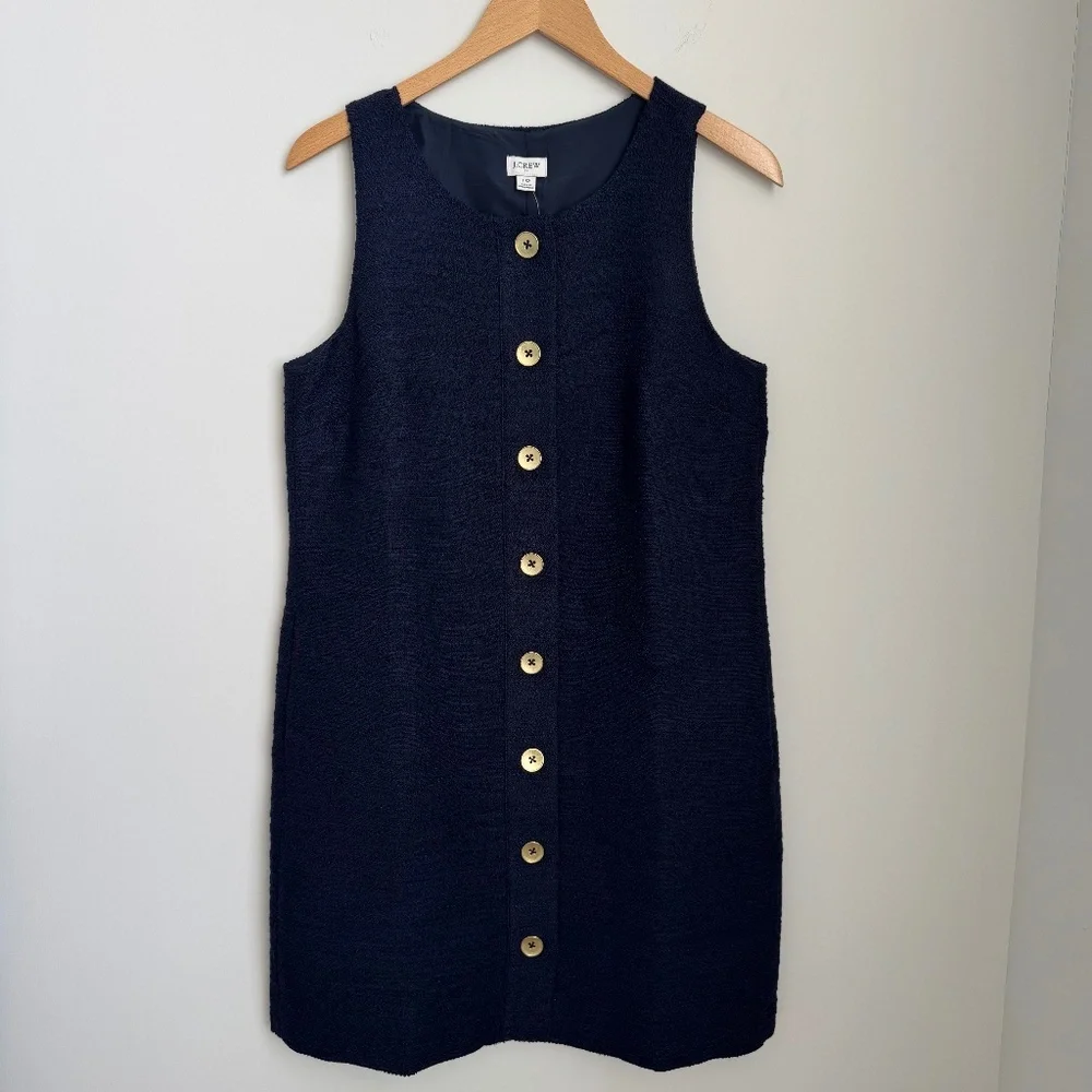J Crew Factory Navy Tweed Sleeveless Shift Dress Size 10 - Picture 2 of 6